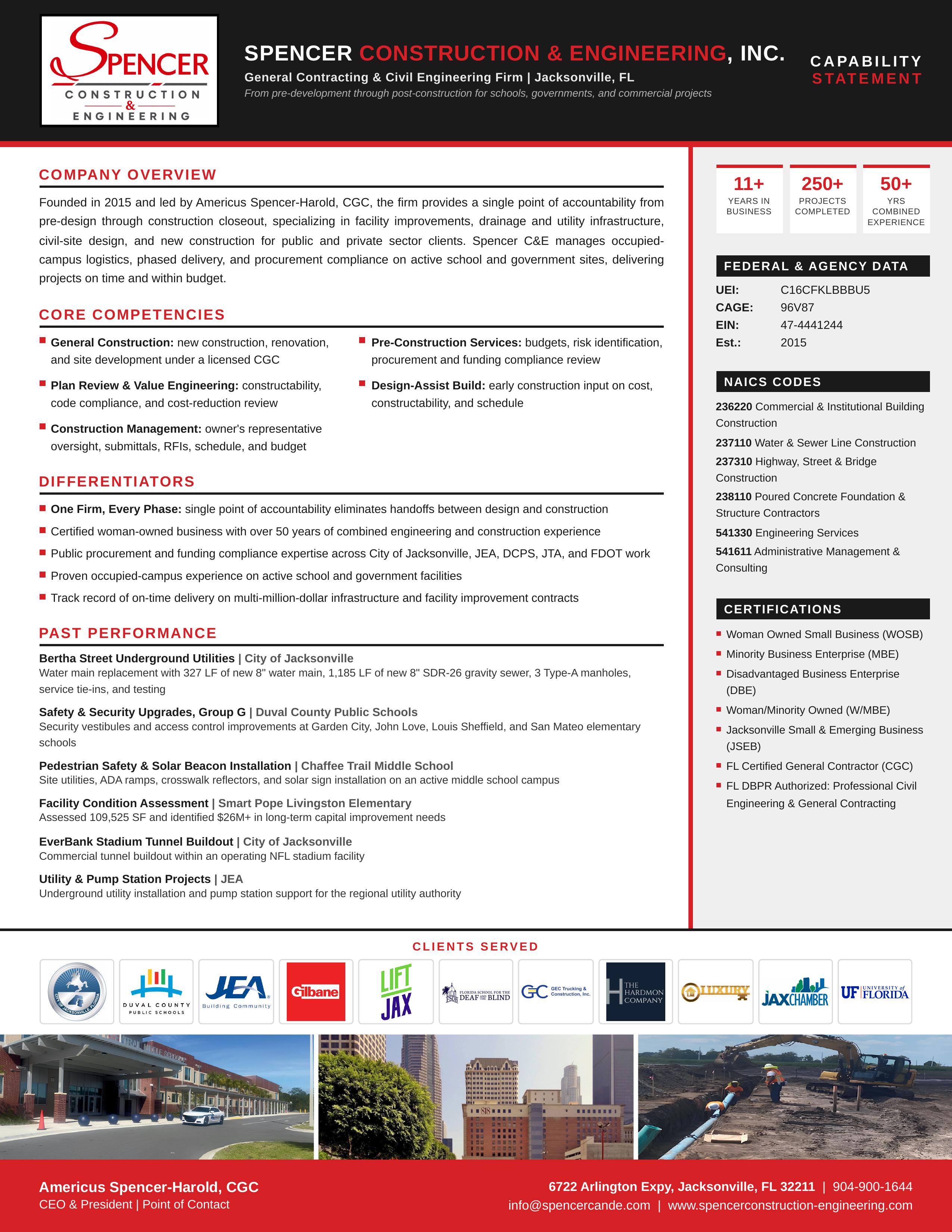 Spencer Construction & Engineering federal capability statement