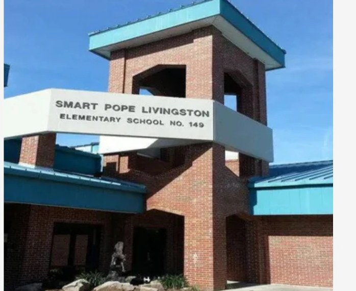 Smart Pope Livingston Elementary School entrance tower and campus building